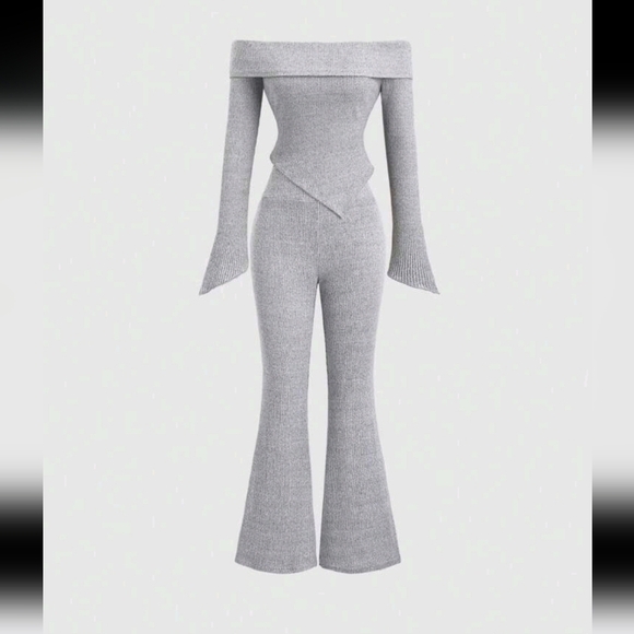 Tops - Fashion Versatile 2-Piece Set,Off Shoulder Collar Asymmetrical Top And Long Pant